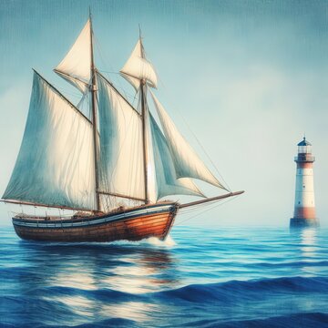 Ship vintage in the sea painting concept old