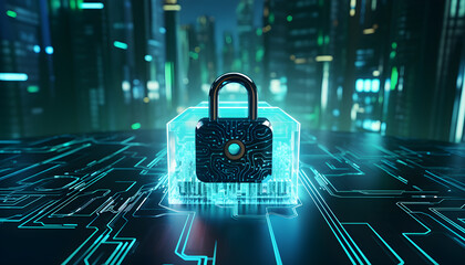 Cyber security with padlock background