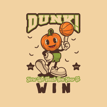 Pumpkin Basketball Mascot Retro and Vintage