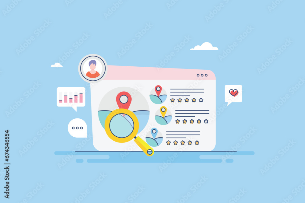 Wall mural small business seo local map direction gps on web browser, business review and address on search eng