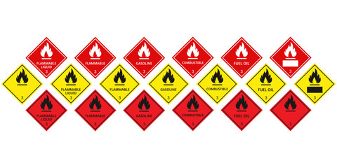 Flammable liquids warning sign. Warning symbol, class 3 hazard warning sign. Vector Illustration