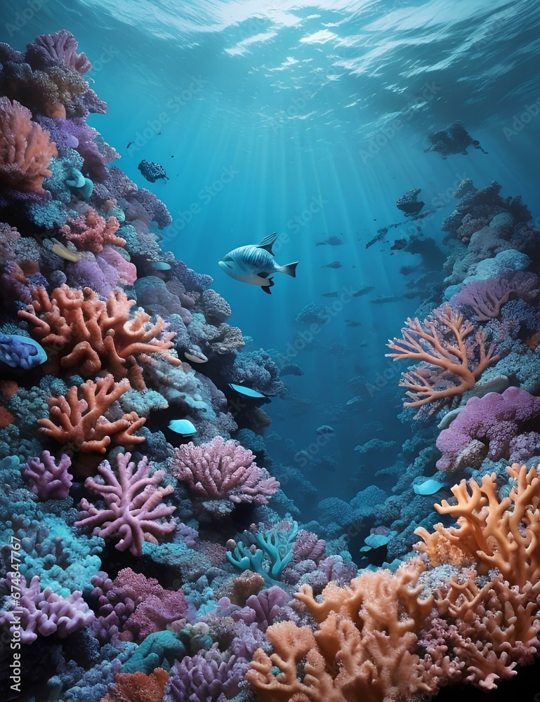 Wall mural coral reef and diver - Wall murals