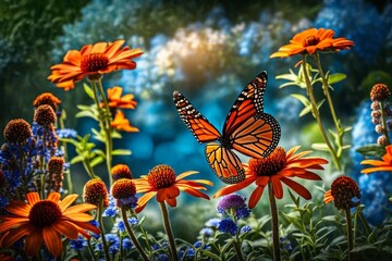 Delicate Monarch Butterfly in a Fresh Meadow Garden