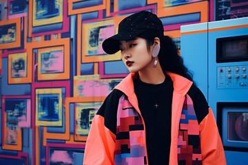 Young Asian woman in vintage retro clothing