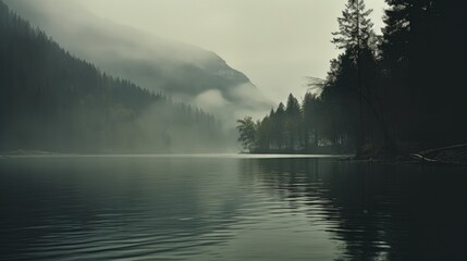 Enigmatic Forest Waters: Mystical Lake Landscape for Storytelling and Atmospheric Decor - obrazy, fototapety, plakaty