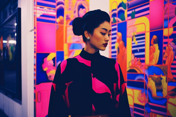 Fototapeta na wymiar Young Asian woman in vintage retro clothing