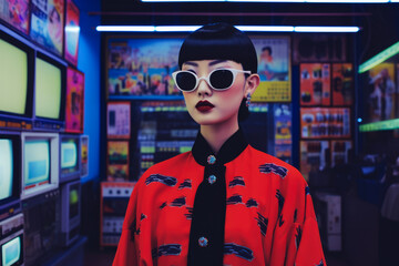Young Asian woman in vintage retro clothing