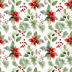 Selbstklebende Fototapeten Watercolor Christmas seampless pattern. Perfect as digital paper, wrapping paper, fabric, wallpaper, scrapbooking © stasylionet