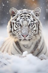 Siberian Tiger in the snow, winter season, close up
