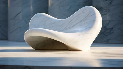 Fotobehang A Close Look at a Marble Seat in park, Harmoniously Blending Form and Function in Modern Architecture © Pretty Panda