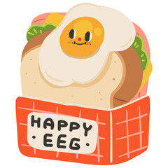Cute fried egg sandwich character flat illustration