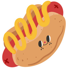 Cute hot dog character flat illustration
