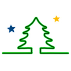 Neon light star and Christmas tree line drawing, transparent background