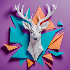 Deer made of paper on the abstract background.