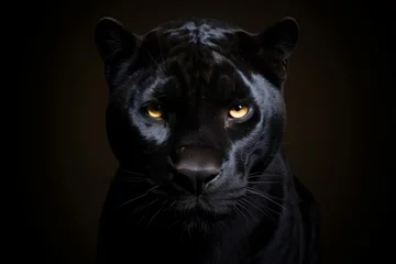 Foto auf Acrylglas A mysterious black panther, its sleek form blending into the shadows, photographed in a studio, isolated on a bright solid background, exuding an air of mystery and power. © LOVE ALLAH LOVE