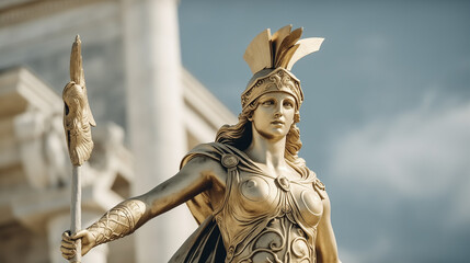 Athena statue, the ancient Greek goddess of knowledge and wisdom in front of the Parthenon, Greece - obrazy, fototapety, plakaty