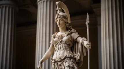 Fototapeta na wymiar A Sculpture of Athena on the Parthenon, Acropolis Hill, the Greek goddess of wisdom
