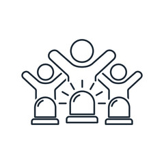 A group of people asks for help. Social problem. Vector linear illustration icon isolated on white background.