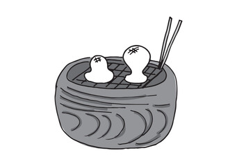 火鉢の上の焼き餅（火鉢の上でお餅を焼く）イラスト