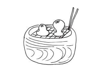 火鉢の上の焼き餅（火鉢の上でお餅を焼く）イラスト