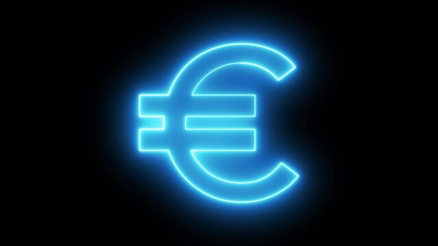 Glowing neon line Euro currency sign icon isolated on transparent background. Money, profit, investment, growth business, economy, finance and success concept. 4K motion graphic animation.
