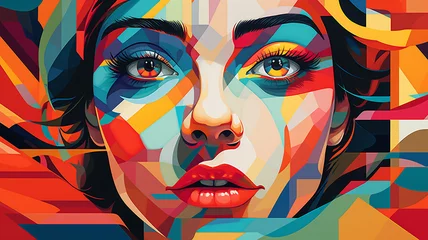 Foto op Plexiglas Girl with a beautiful face painted in different colors in abstract style vector illustration art  © Виктория Татаренко