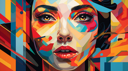 Girl with a beautiful face painted in different colors in abstract style vector illustration art
