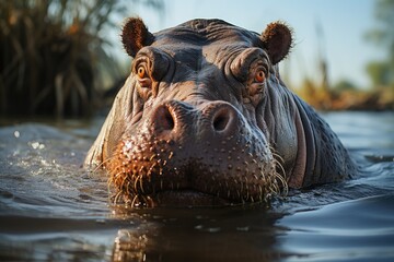A hippo in the water - obrazy, fototapety, plakaty