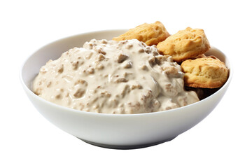 Homemade Biscuits and Gravy Breakfast Isolated on Transparent Background