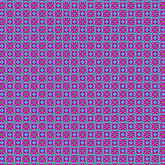 Abstract geometric floral mosaic fabric and paper pattern Hot pink, purple, magenta, green motifs