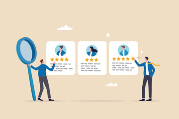 Performance management employee evaluation review, yearly appraisal or staff career development, employee measurement concept, businessman manager giving stars review on performance management. - obrazy, fototapety, plakaty
