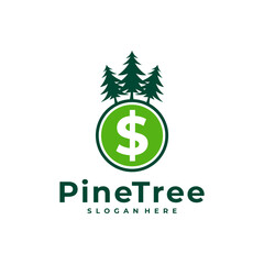 Pine Tree with Money logo design vector. Creative Pine Tree logo concepts template