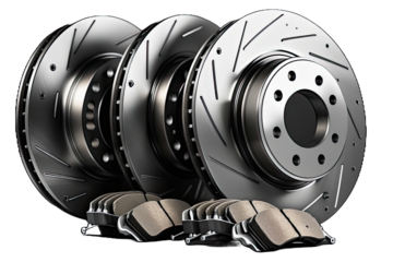 Car ventilated disc brake assembly, isolated with background removed, auto parts, industry concept, generative ai