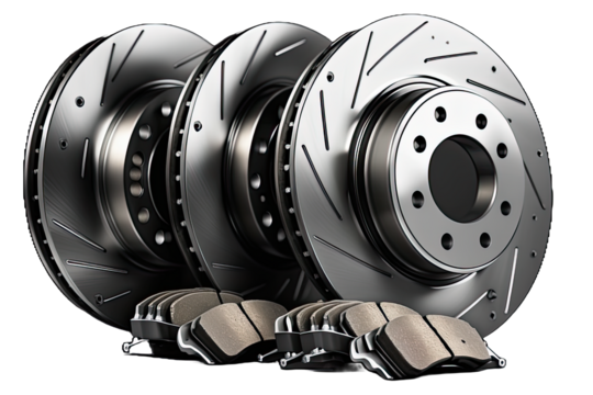 Car ventilated disc brake assembly, isolated with background removed, auto parts, industry concept, generative ai