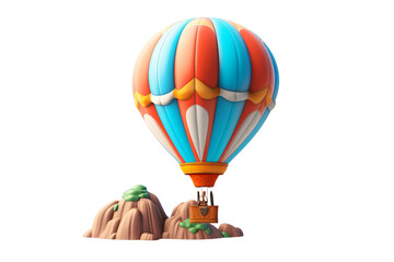 Colorful 3D Cartoon Hot Air Balloon Isolated on Transparent Background