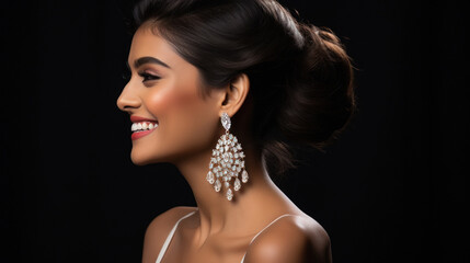 Close up side view of Beautiful indian bridal with jewelery - obrazy, fototapety, plakaty