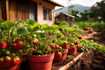 Fototapeta na wymiar Strawberry farm panoramic scene