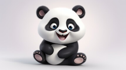 Playful Studio Panda: Adorable Black and White Cartoon Bear in Bamboo Forest generated by AI tool 