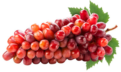 Red Grape on whiter background, Red grape or Red shine muscat grape with leaf isolste on white PNG File.