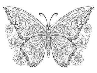 Monoline Butterfly Illustration in Black and White Color