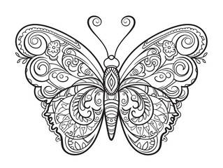 Monoline Butterfly Illustration in Black and White Color