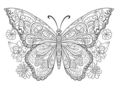 Monoline Butterfly Illustration in Black and White Color