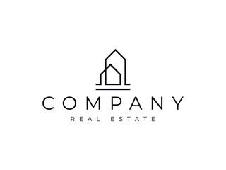 minimal modern house real estate apartment real estate line art logo design template