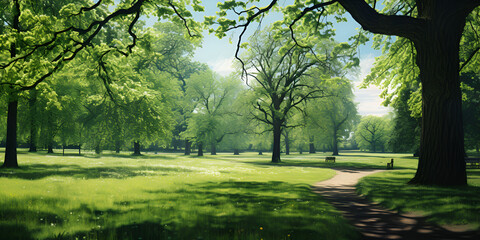 Photo summer park trees and alleys on a sunny day,Relaxing Day in a Sunny Park