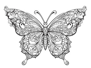 Monoline Butterfly Illustration in Black and White Color