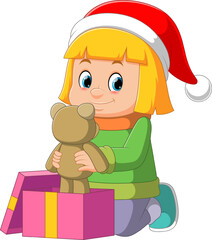 Cartoon little girl opening present box