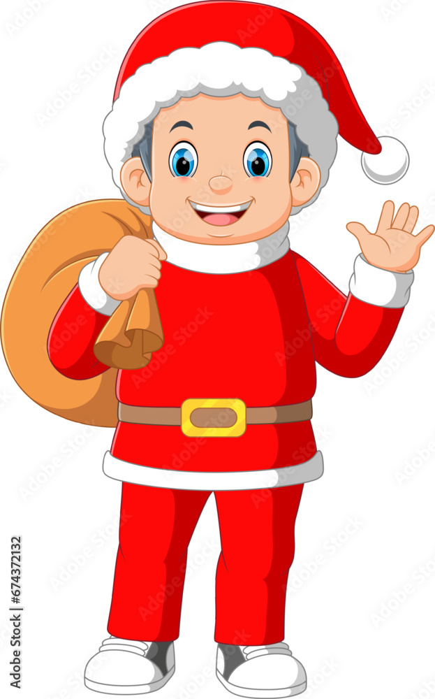 Wall mural A boy wear santa costume carrying a sack