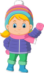 Cartoon little girl in winter clothes