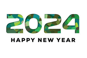 happy new year 2024 Vector graphic typo design  white paper cut through