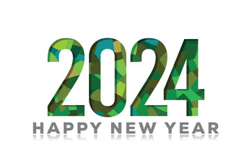 Happy New Year 2024 Vector graphic typo design white paper cut through
